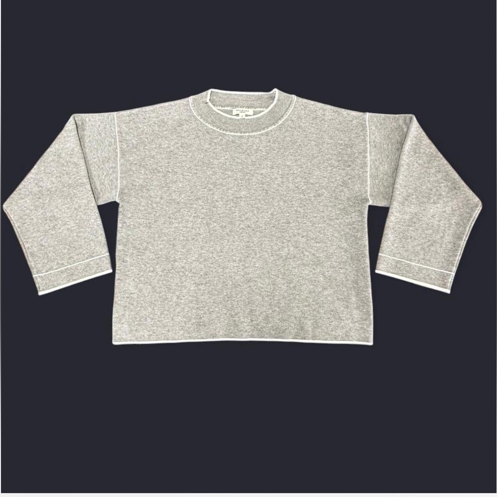 Max Studio Gray Crewneck Sweater with White Trim